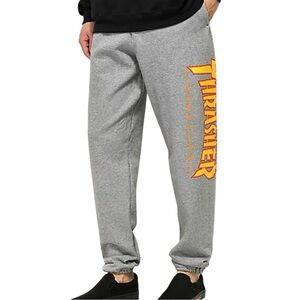 VTG Thrasher Magazine Flames Jogger Sweatpants Gray Skateboard Spell Out Mens S